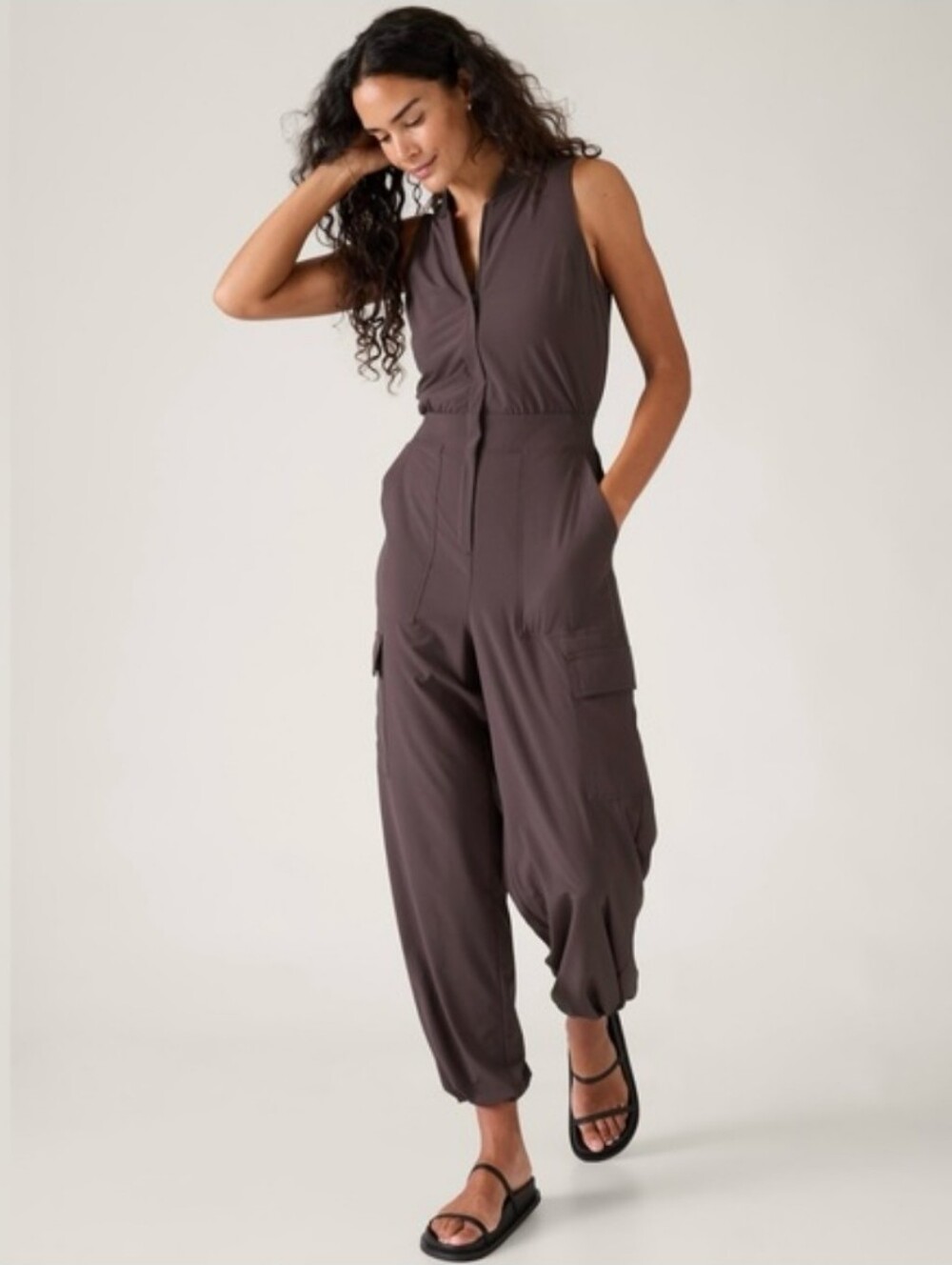 Athleta Sleeveless Zip Front Utility Jumpsuit